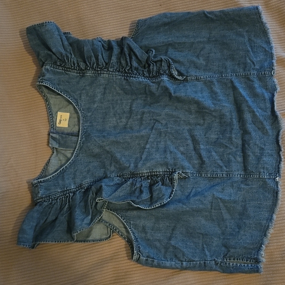 GAP 1969 Blue Denim Ruffle Blouse XL